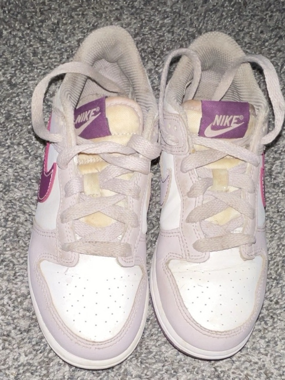 Nike Dunk Low Unisex Kids Low Top Leather Colorblock White Purple Lace Up